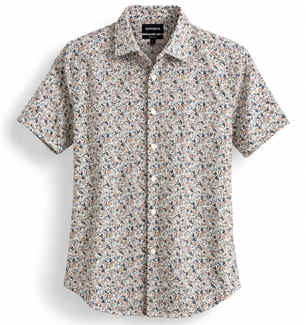 Bonobos New York Standard Fit Green White Floral Print Short Sleeve Button Down
